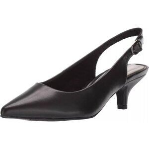 Easy Street Faye 30-8932 Women Black Leather Kitten Heel Slingback Pump Heel 7.5